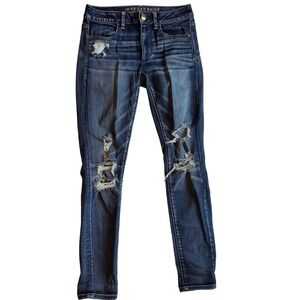 AE Denim Women's Jeans Distressed Blue 4 super stretch jegging Americans‎ eagle